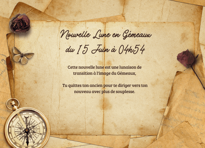 CARNET DE LUNAISON NOUVELLE LUNE EN GEMEAUX DU 15 JUIN 2026  