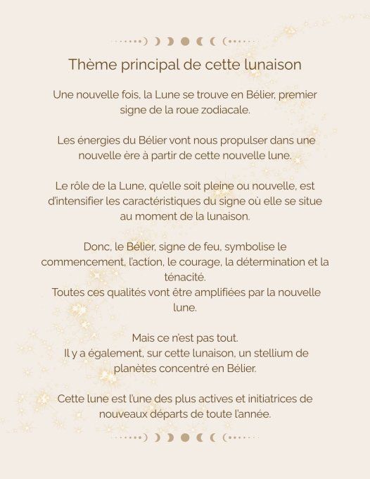 CARNET DE LUNAISON NOUVELLE LUNE EN BELIER DU 17 AVRIL 2026